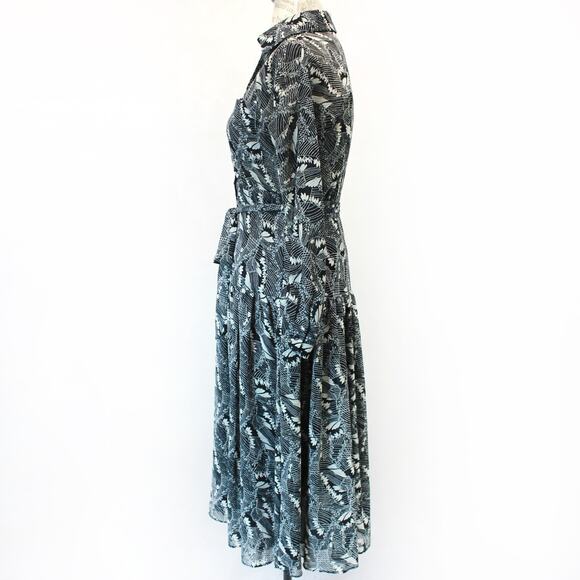 William B Abstract Print Wrap Maxi Dress Tie Waist Collared Neck Button Small - Picture 7 of 10